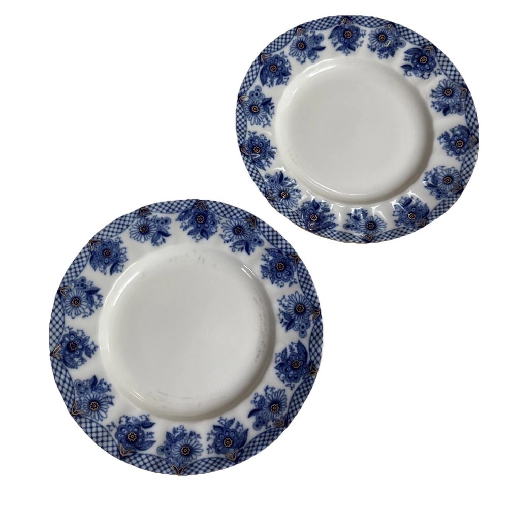 Vintage Flow Blue Lemonosov Cake Plate Bridesmaid Blue & White mark USSR 7" diam